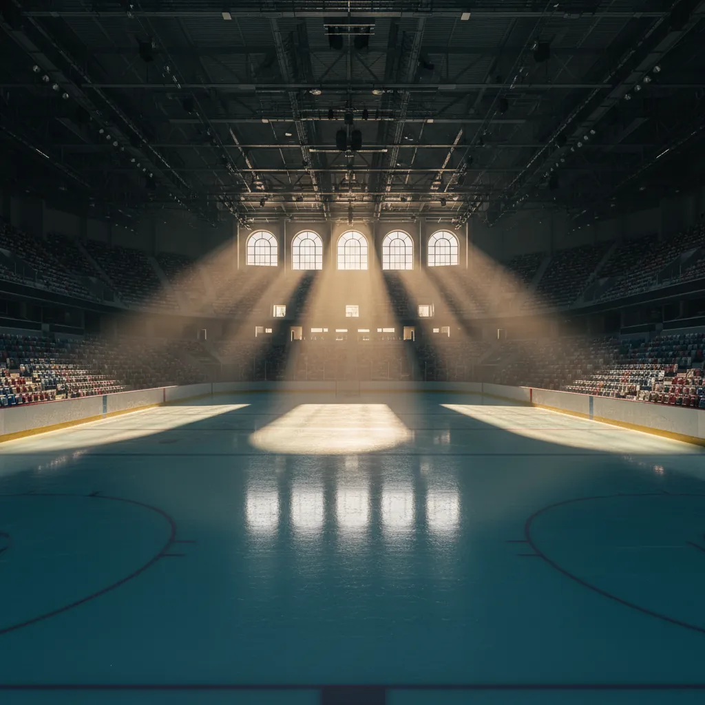 Hockey rink with dramatic lighting