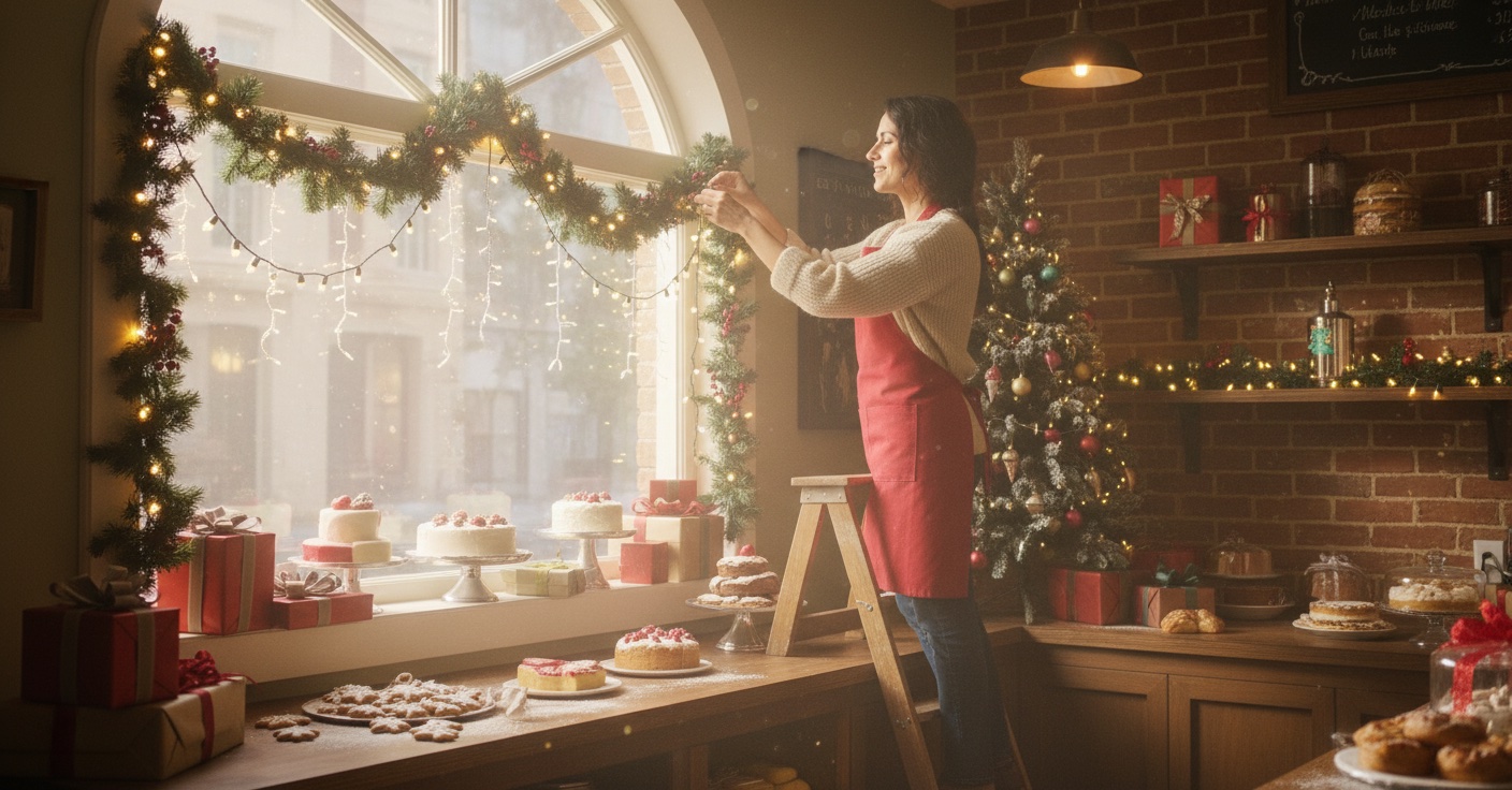 Decorating bakery for Christmas